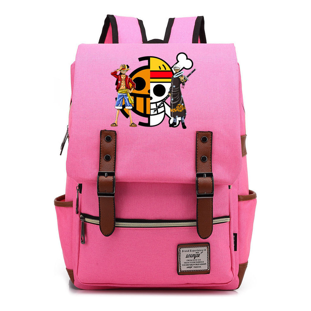 Anime Pirate King Luffy Printed Youth School Bag For Men And Women With Casual Belt Buckle Classic Backpack