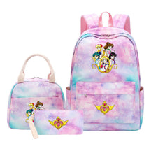Anime Beauty Girl Warrior Girls School Bag Lunch Bag Three Piece Set Backpack Set