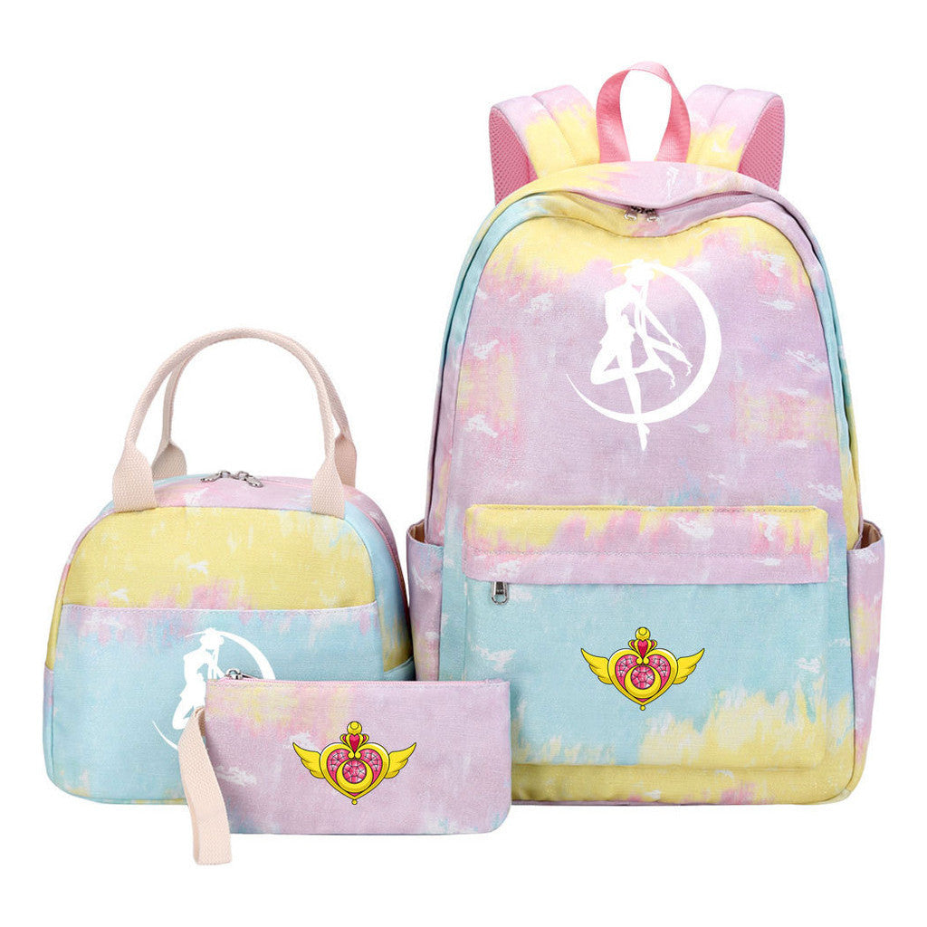 Beautiful Girl Warrior Teenage Girls Backpack Lunch Bag Three Piece Set With Backpack Cover