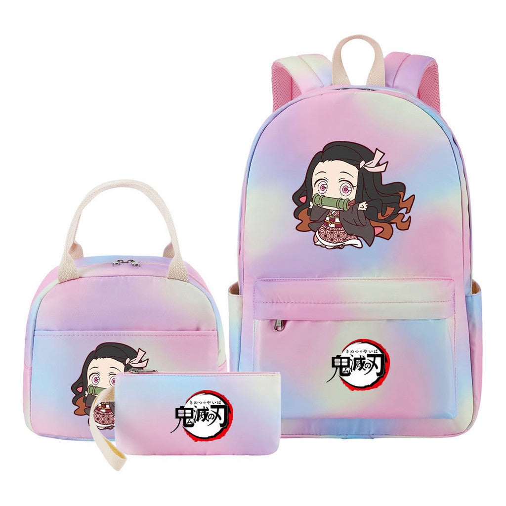 Cartoon Fashion Youth Student Girls School Bag Lunch Bag Three Piece Set Backpack