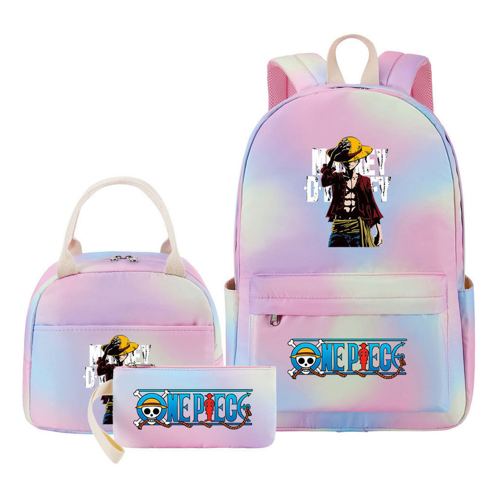 Cartoon Pirate King Student Girls School Bag Lunch Bag Three Piece Set Backpack Set