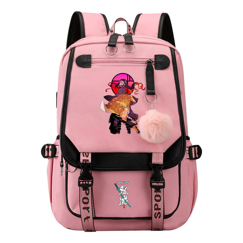 Cartoon Fashion Usb Youth School Bag For Boys And Girls Casual Ribbon Flip Backpack