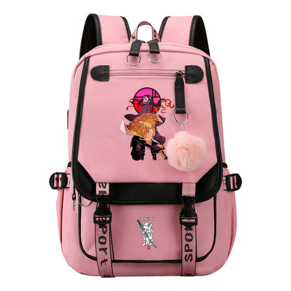 Cartoon Fashion Usb Youth School Bag For Boys And Girls Casual Ribbon Flip Backpack