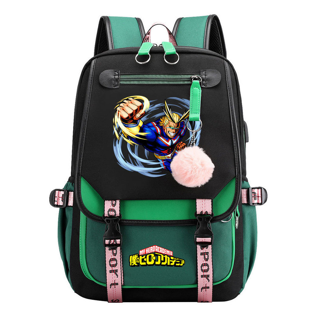 My Heroes Academy Usb Youth Student Backpack With Casual Woven Strap Flip Back Backpack