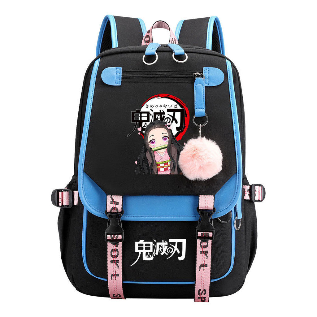 Cartoon Fashion Usb Youth School Bag For Boys And Girls Casual Ribbon Flip Backpack