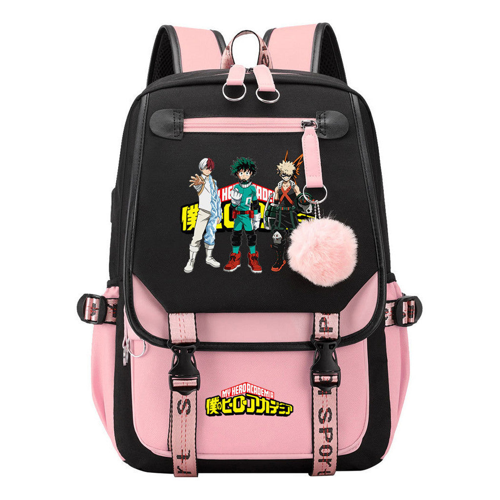 My Heroes Academy Usb Youth Student Backpack With Casual Woven Strap Flip Back Backpack