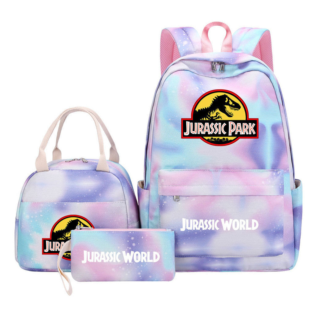 Jurassic Park Dinosaur Youth Student Girls School Bag Lunch Bag Three Piece Set Backpack Set