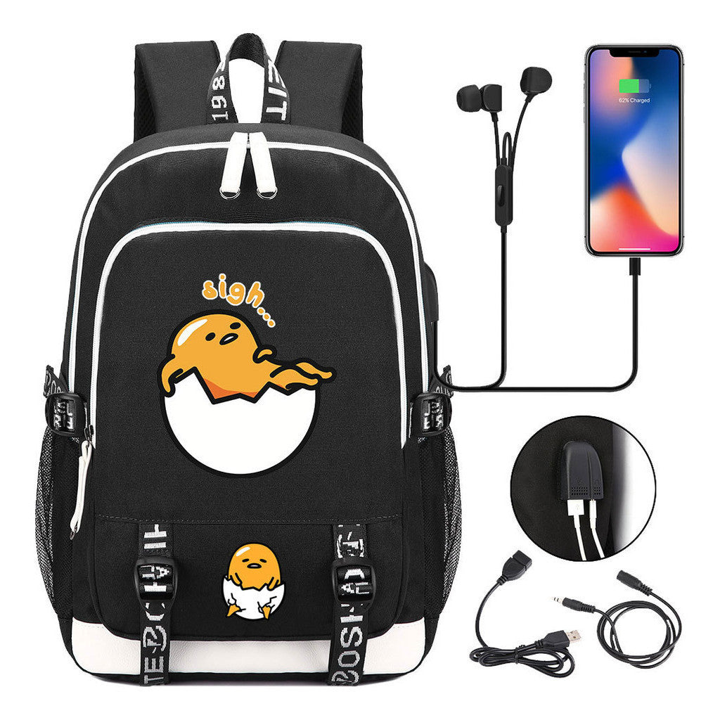 Comic Lazy Egg Youth Student Backpack Usb Men's And Women's Leisure Backpack