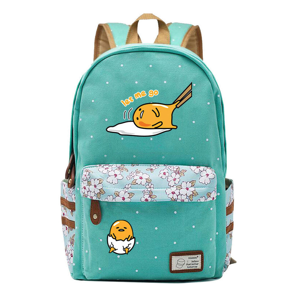 Cartoon Lazy Egg Printed Youth Student School Bag Fragmented Flower Boys And Girls Backpack
