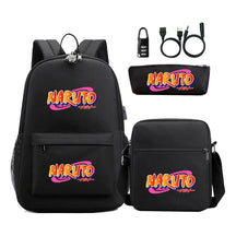 Naruto Usb Password Lock Youth Student Backpack Three Piece Set For Men And Women Backpacks