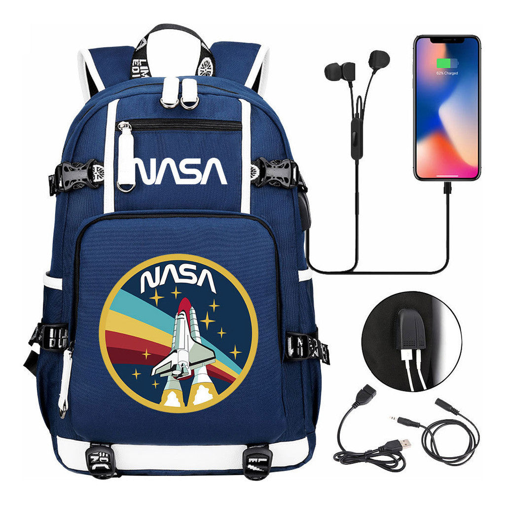 Nasa Fashion Printed Usb Student Backpack For Leisure Travel Backpack
