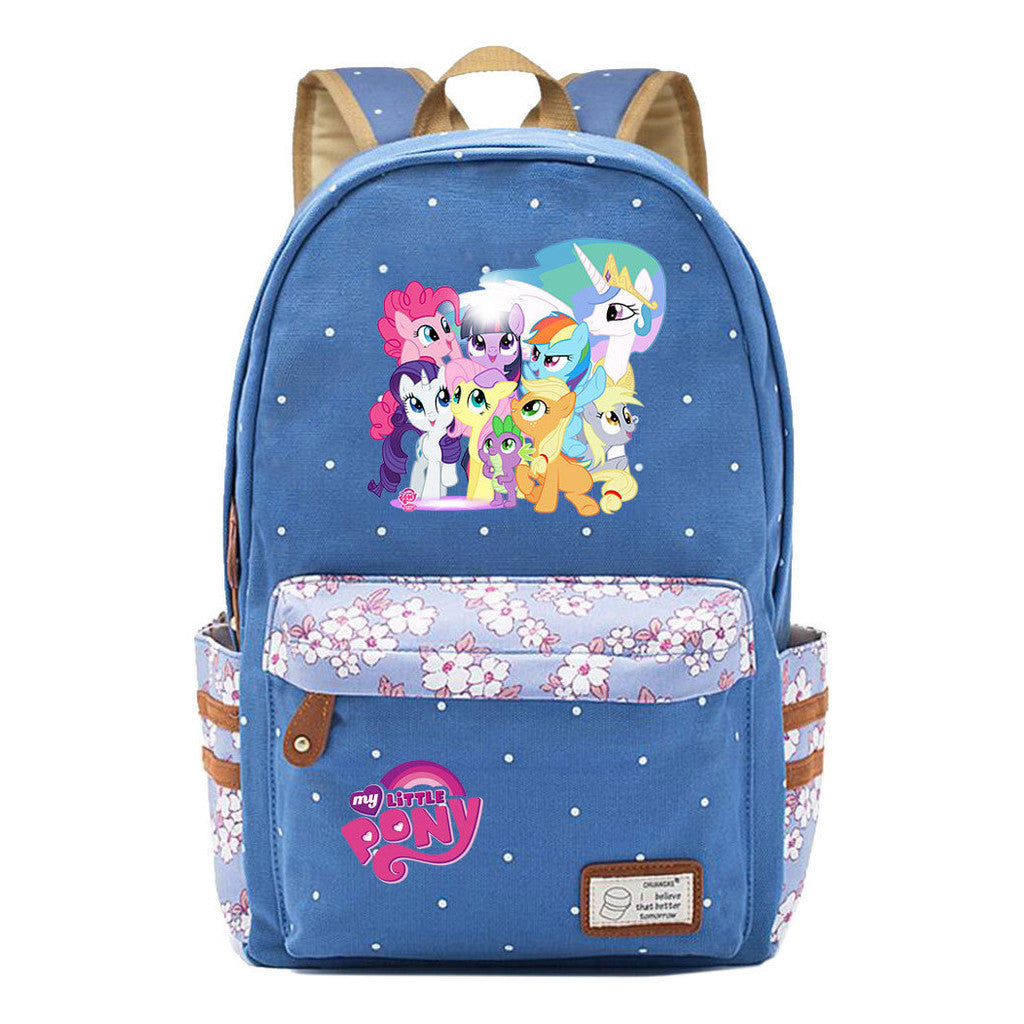 Pony Unicorn Youth Student School Bag Fragmented Canvas Girl Backpack
