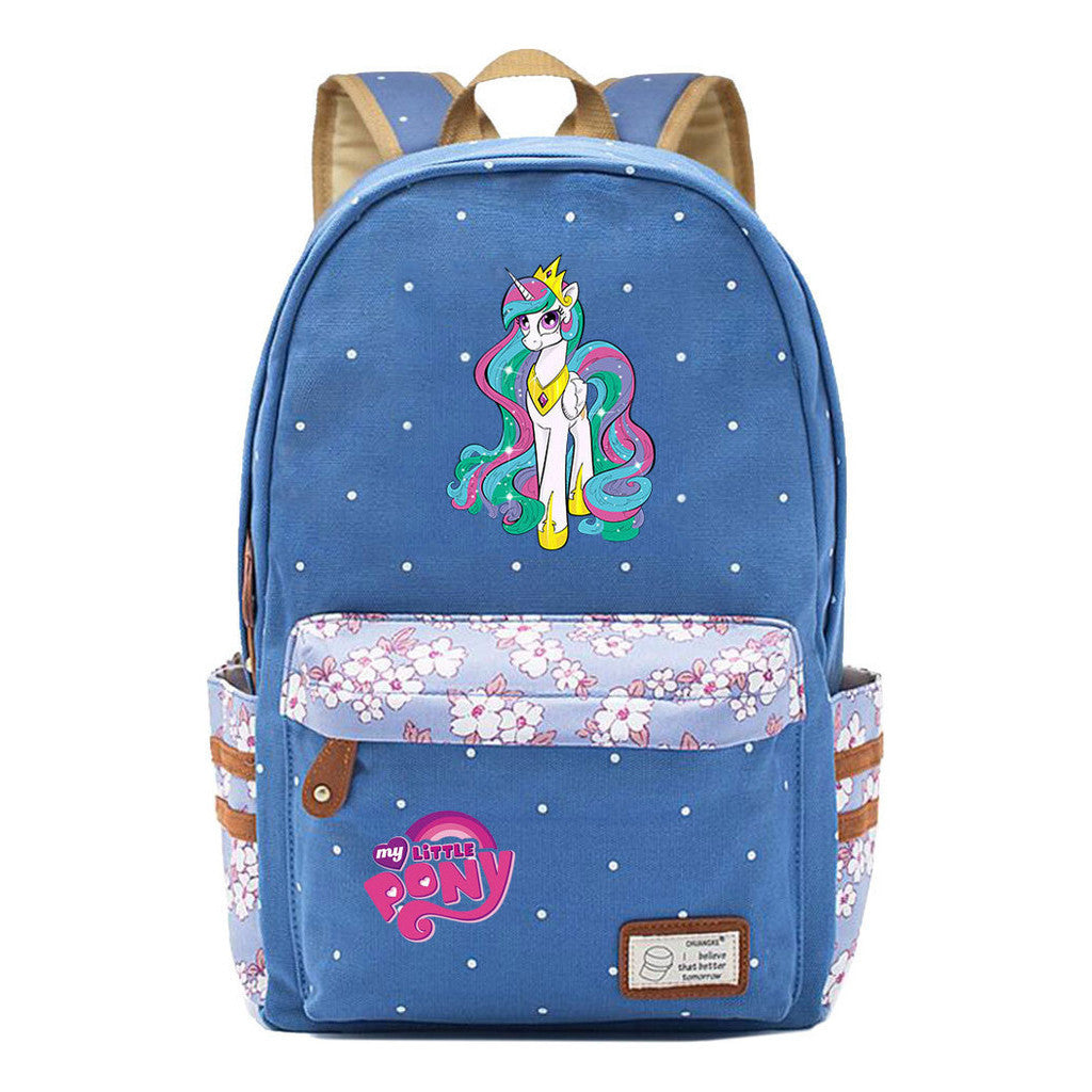 Pony Unicorn Youth Student School Bag Fragmented Canvas Girl Backpack