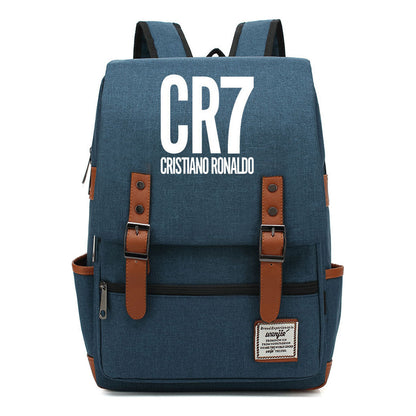 Football Star Cristiano Ronaldo Printed Backpack For Men And Women With Casual Belt Buckle Classic Backpack