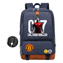 Football Star Cristiano Ronaldo Printed Usb Youth Student Backpack For Boys And Girls Leisure Travel Backpack