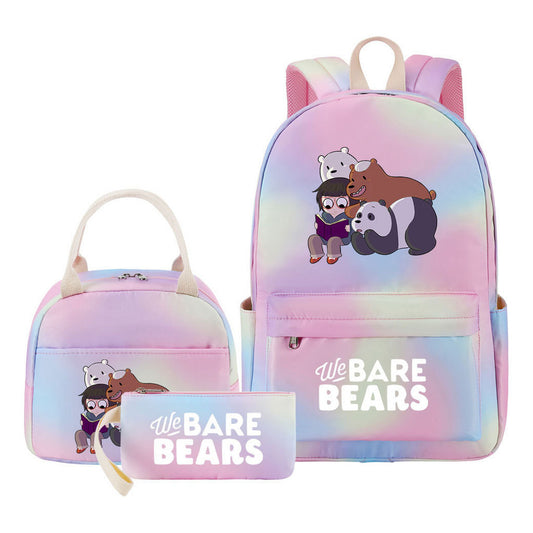 Cartoon Cute Three Bears Youth Student Girls School Bag Lunch Bag Three Piece Set Backpack Set