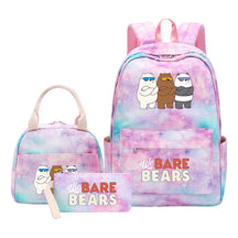 Cartoon Cute Three Bears Youth Student Girls School Bag Lunch Bag Three Piece Set Backpack Set