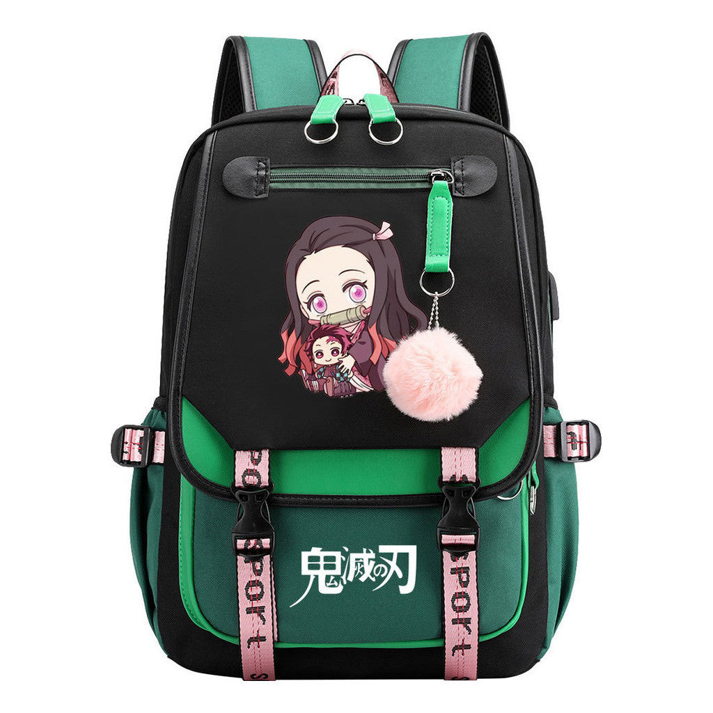 Cartoon Fashion Usb Youth Student Backpack Boy's And Girl's Leisure Ribbon Flip Backpack