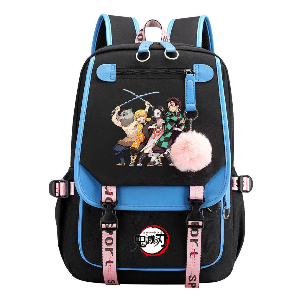 Comic Cartoon Fashion Usb Student Backpack Casual Woven Flap Backpack