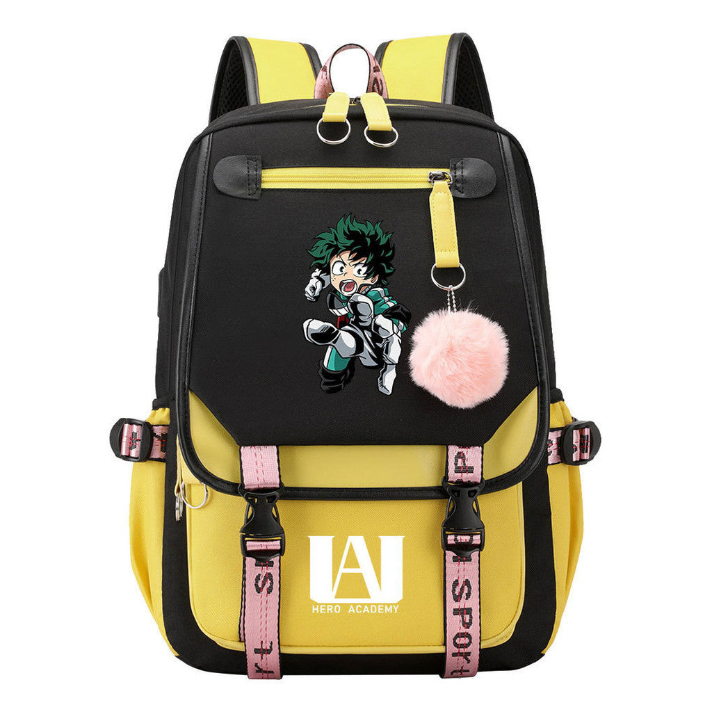 Comics My Heroes Academy Usb Student Backpack Casual Ribbon Flip Backpack