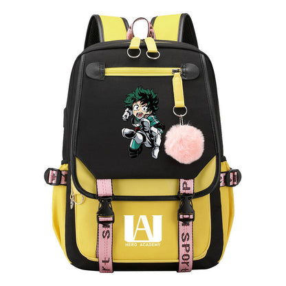 Comics My Heroes Academy Usb Student Backpack Casual Ribbon Flip Backpack