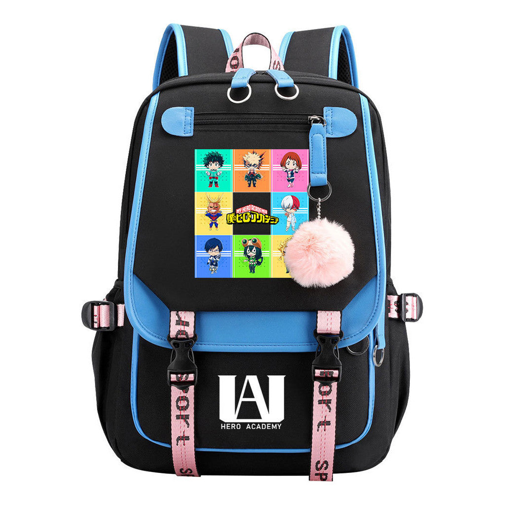 Comics My Heroes Academy Usb Student Backpack Casual Ribbon Flip Backpack