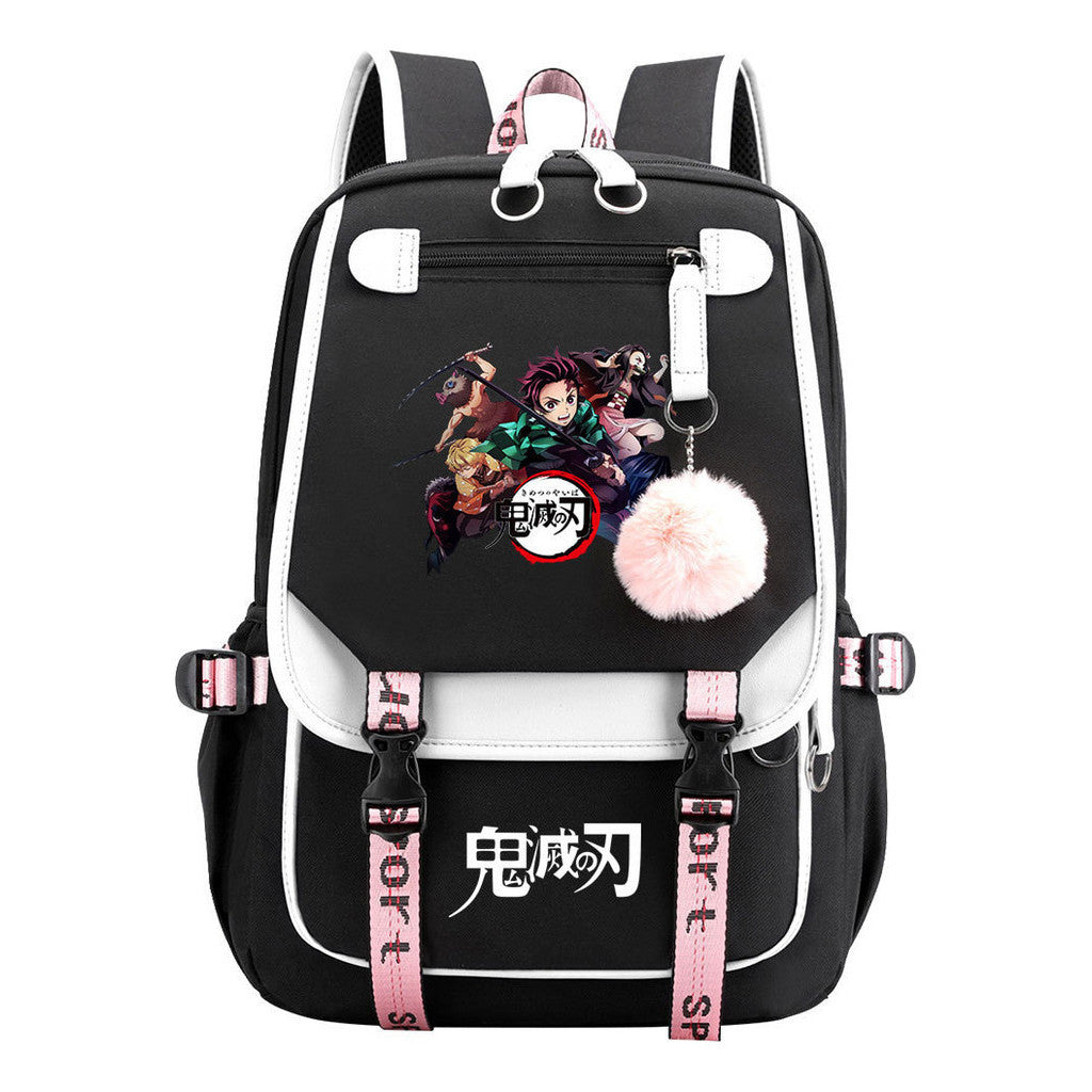 Japanese Cartoon Fashion Usb Student Backpack Casual Woven Flap Backpack