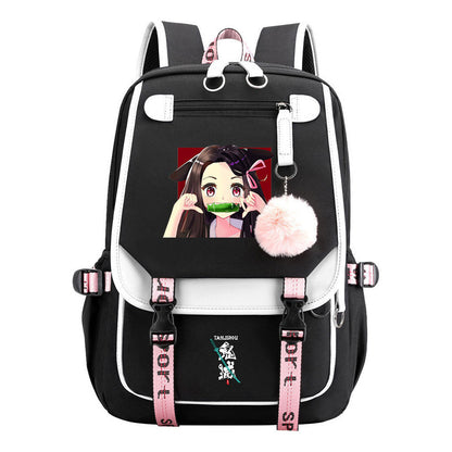 Comic Cartoon Fashion Usb Student Backpack Casual Woven Flap Backpack