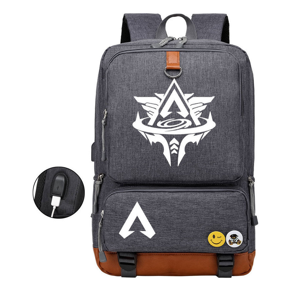 Apex Hero Print Usb Student Backpack For Leisure Travel Backpack