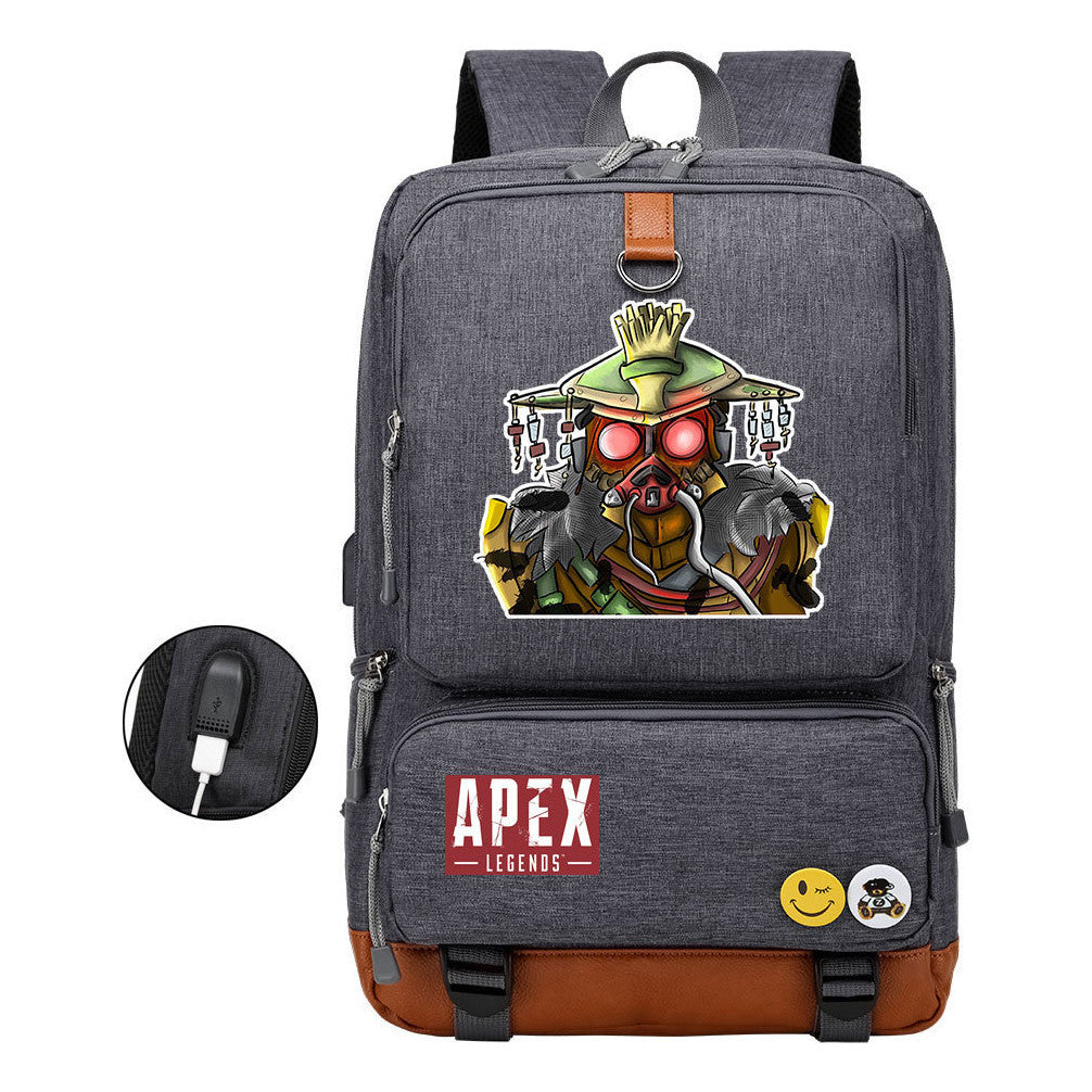 Apex Hero Print Usb Student Backpack For Leisure Travel Backpack