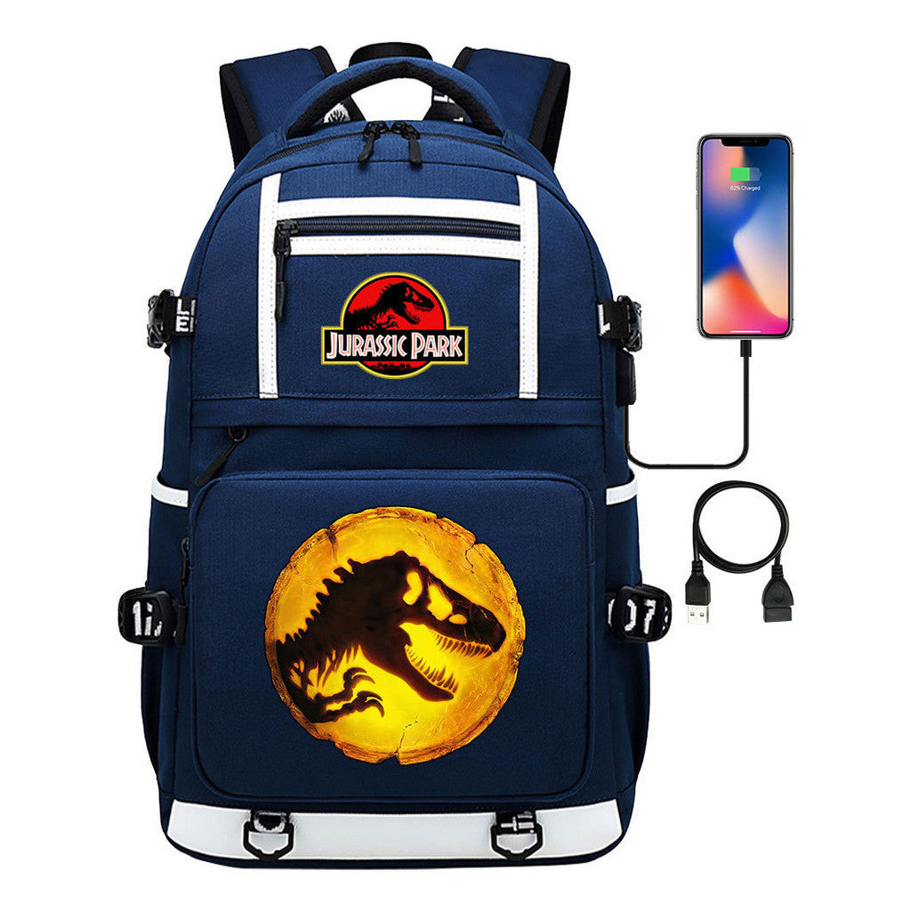 Jurassic Park Dinosaur Usb Youth School Bag Men's And Women's Backpack Leisure Travel Backpack