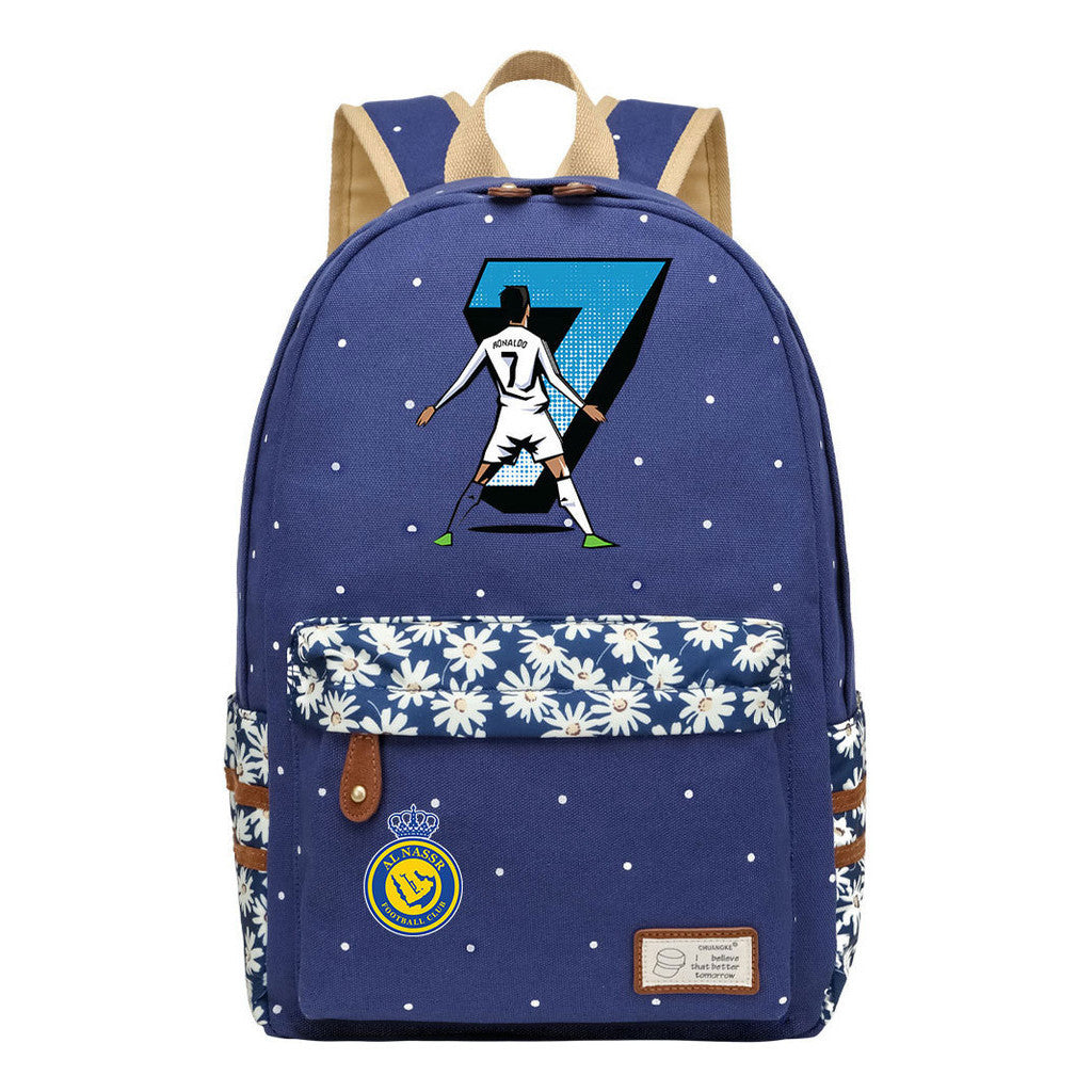Football Star Cristiano Ronaldo Printed Youth Student Backpack With Floral Floral Design For Men And Women's Leisure Backpack