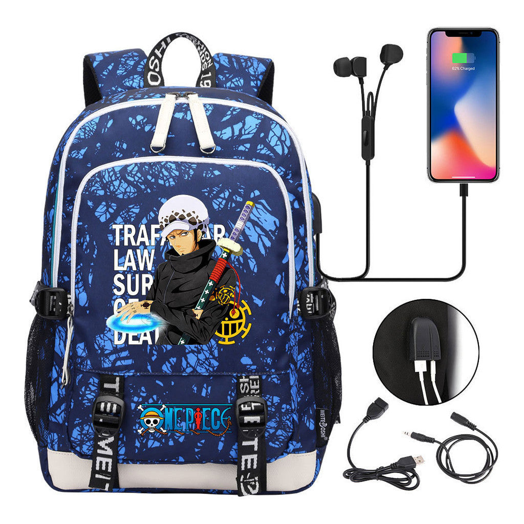 Pirate King Print Youth Student Backpack Usb Casual Backpack