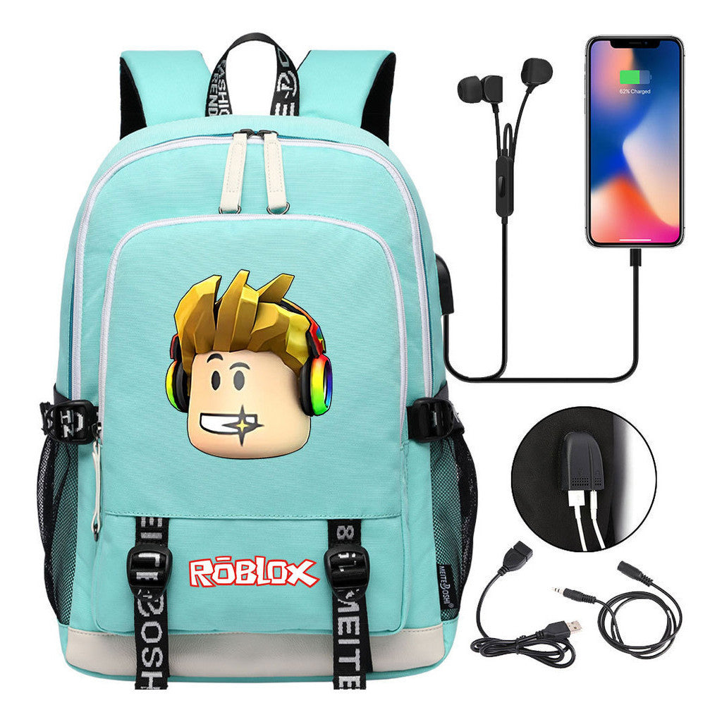 Game Roblox Printed Student Backpack Usb Casual Backpack Boys And Girls