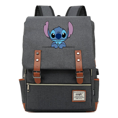 Anime Star Baby Stitch Printed Youth Student Backpack Usb Casual Backpack