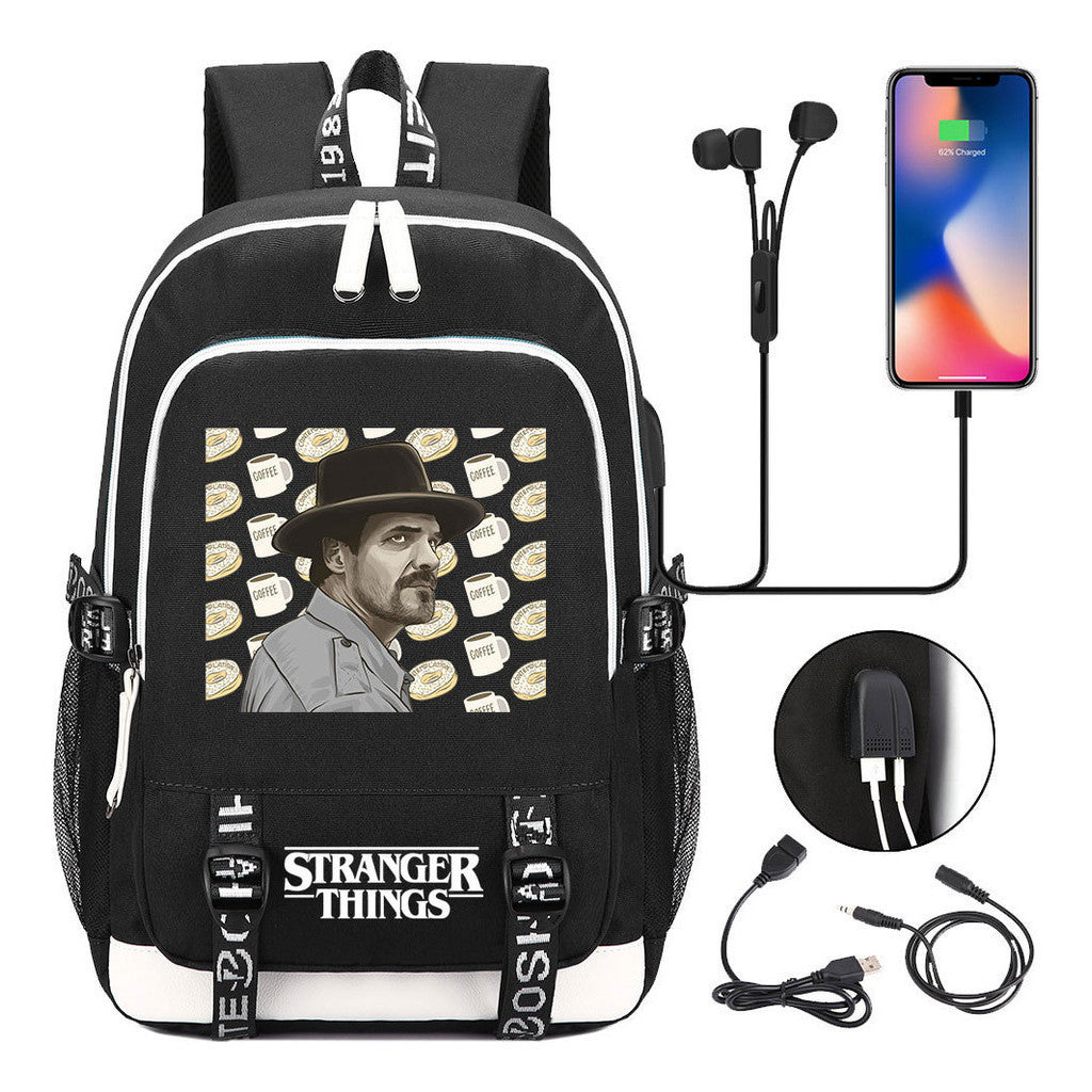 Strange Story Printed Usb Youth Student Backpack For Men And Women's Leisure Travel Backpack