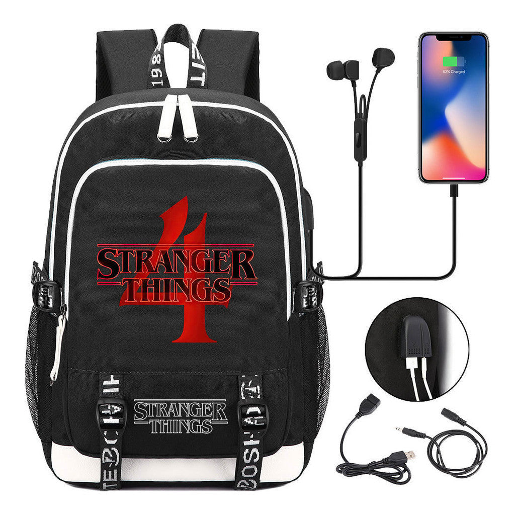 Strange Story Printed Usb Youth Student Backpack For Men And Women's Leisure Travel Backpack