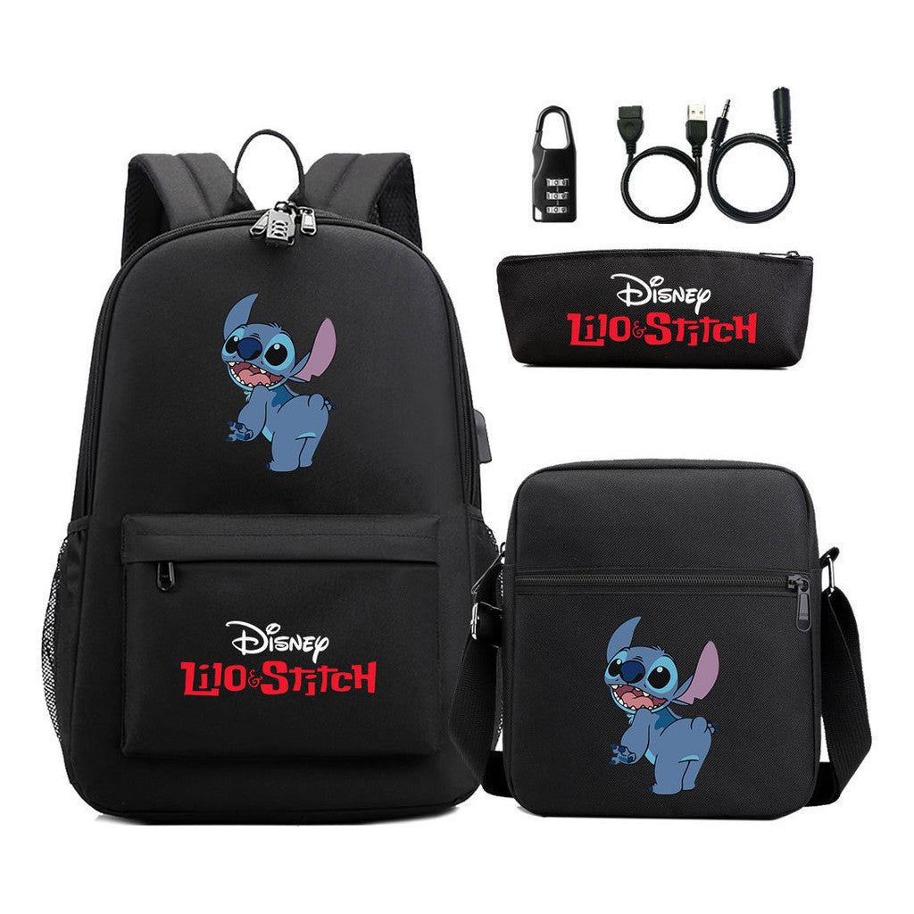 Interstellar Baby Stitch Usb Password Lock Youth Student Backpack 3-piece Set For Men And Women Backpacks