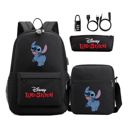 Interstellar Baby Stitch Usb Password Lock Youth Student Backpack 3-piece Set For Men And Women Backpacks