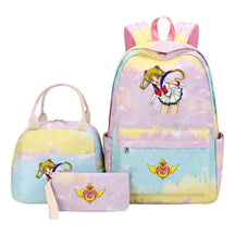 Anime Beauty Girl Warrior Girls School Bag Lunch Bag Three Piece Set Backpack Set