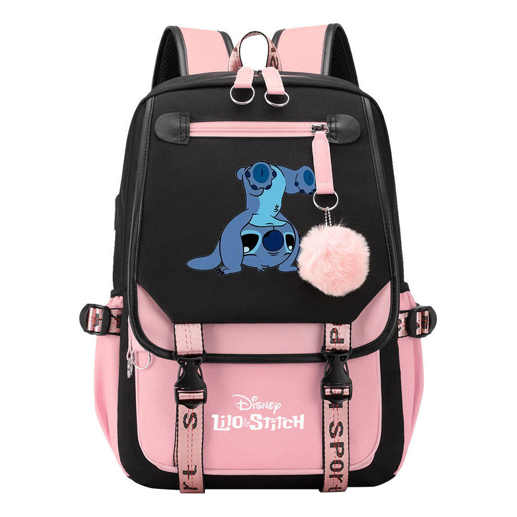 Interstellar Baby Stitch Usb Backpack For Boys And Girls Casual Woven Strap Flip Backpack
