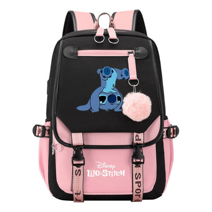 Interstellar Baby Stitch Usb Backpack For Boys And Girls Casual Woven Strap Flip Backpack