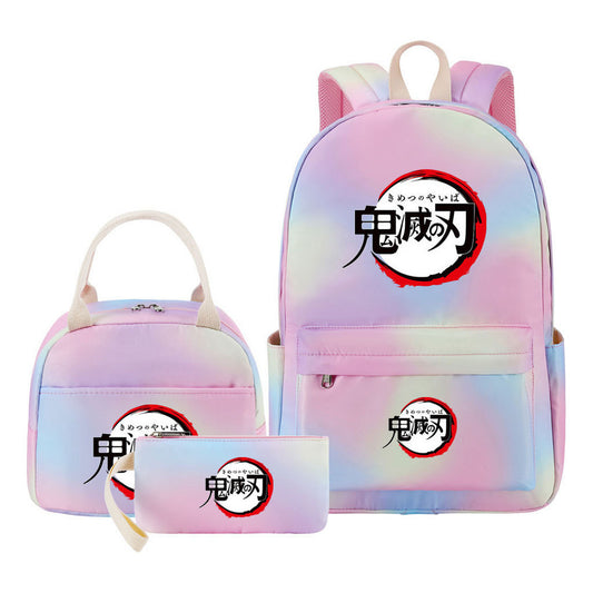 Cartoon Fashion Student Girls School Bag Lunch Bag Three Piece Set Backpack Set