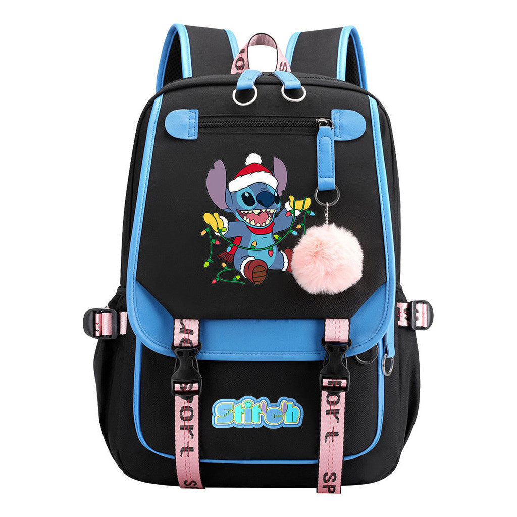 Interstellar Baby Stitch Usb Student Backpack With Casual Woven Strap Flap Backpack