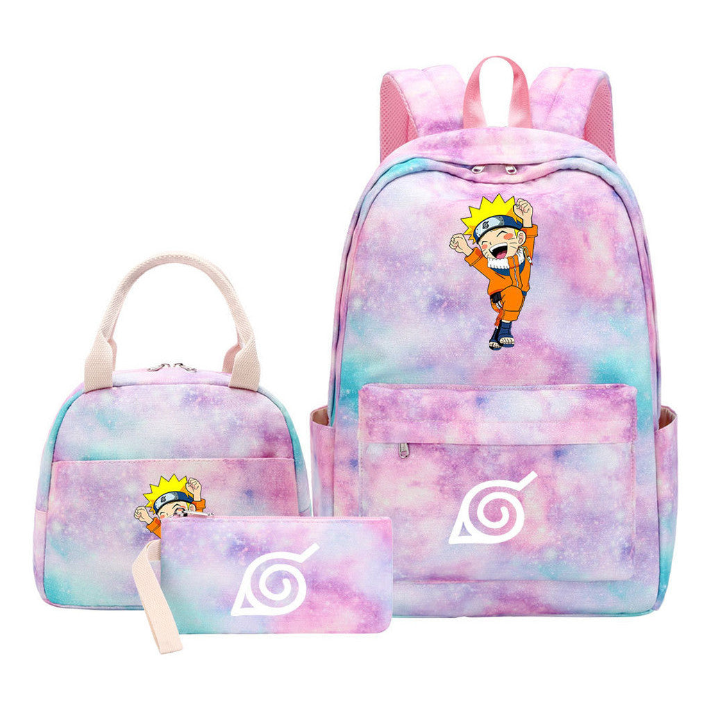 Naruto Youth Student School Bag Lunch Bag Three Piece Set Backpack Set