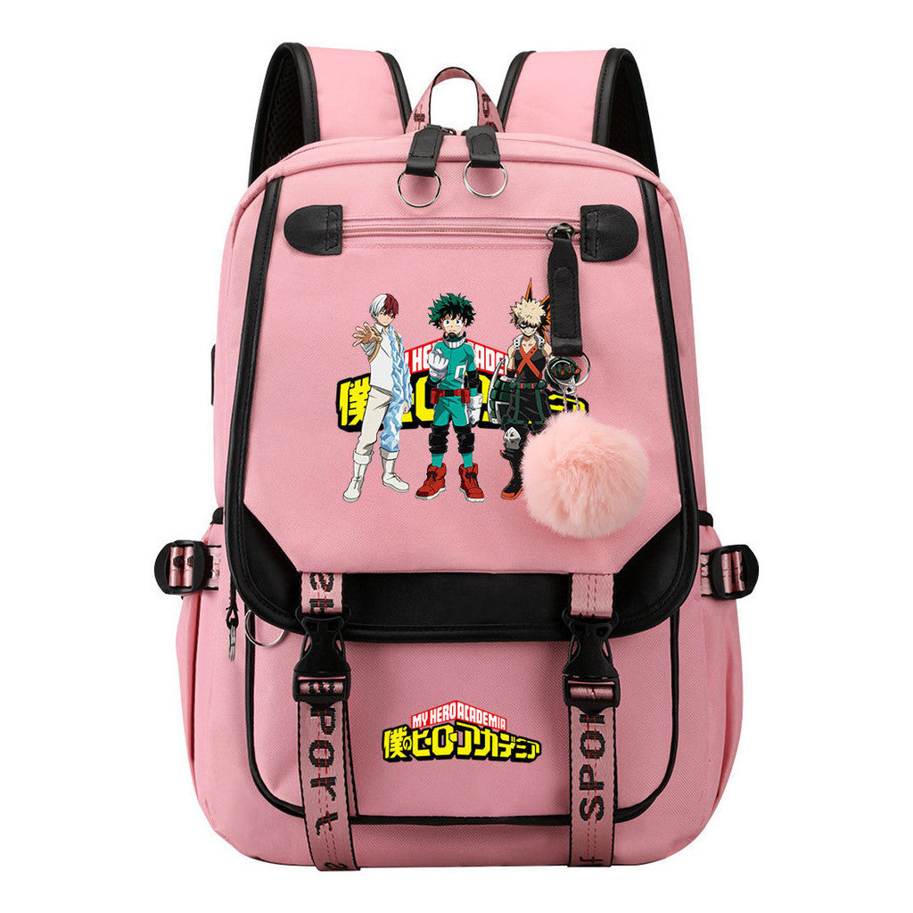 My Heroes Academy Usb Youth Student Backpack With Casual Woven Strap Flip Back Backpack