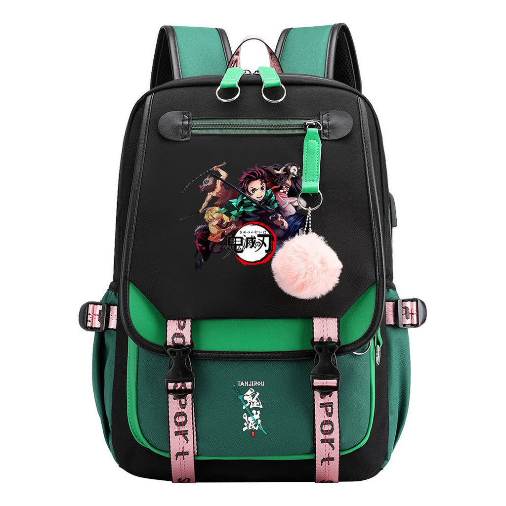 Cartoon Fashion Usb Youth Student School Bag Casual Ribbon Flip Backpack