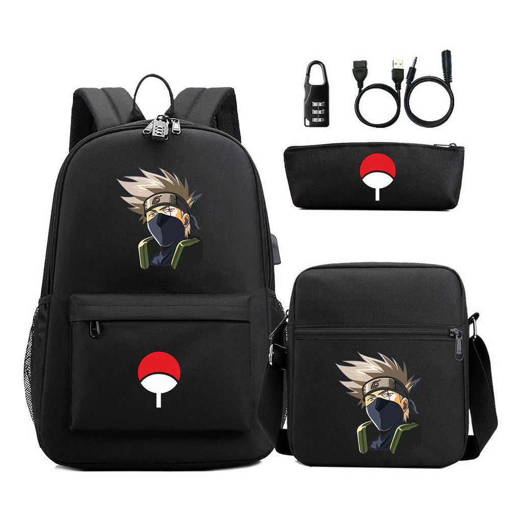 Naruto Usb Password Lock Student Backpack Three Piece Set Backpack Set