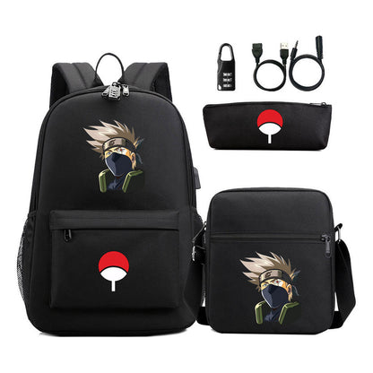 Naruto Usb Password Lock Student Backpack Three Piece Set Backpack Set