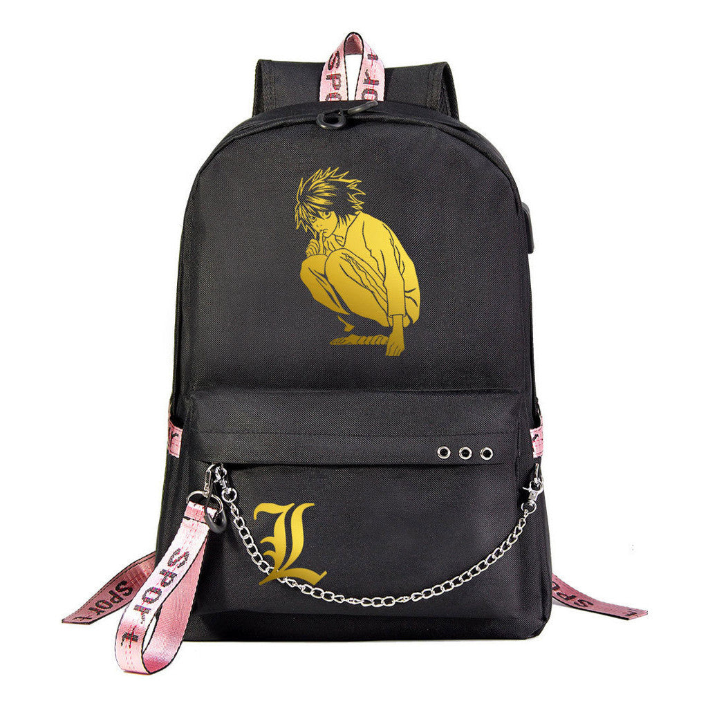 Golden Death Note Usb Youth Student Backpack For Boys And Girls Leisure Travel Backpack